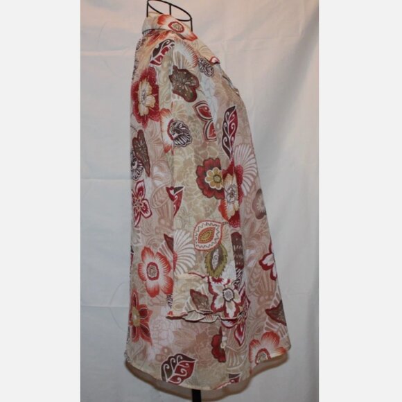 Alfred Dunner Floral Lined Blouse Sz 12 Button Front Shirt White Brown Top - Picture 3 of 4